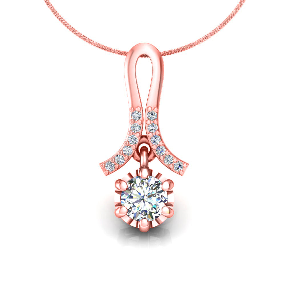 Ciondolo in moissanite da donna con goccia in argento sterling 925 RKC da 0,30 CT, per donna, placcato in oro rosa 14 carati, peso 3,1 g, altezza 16 mm