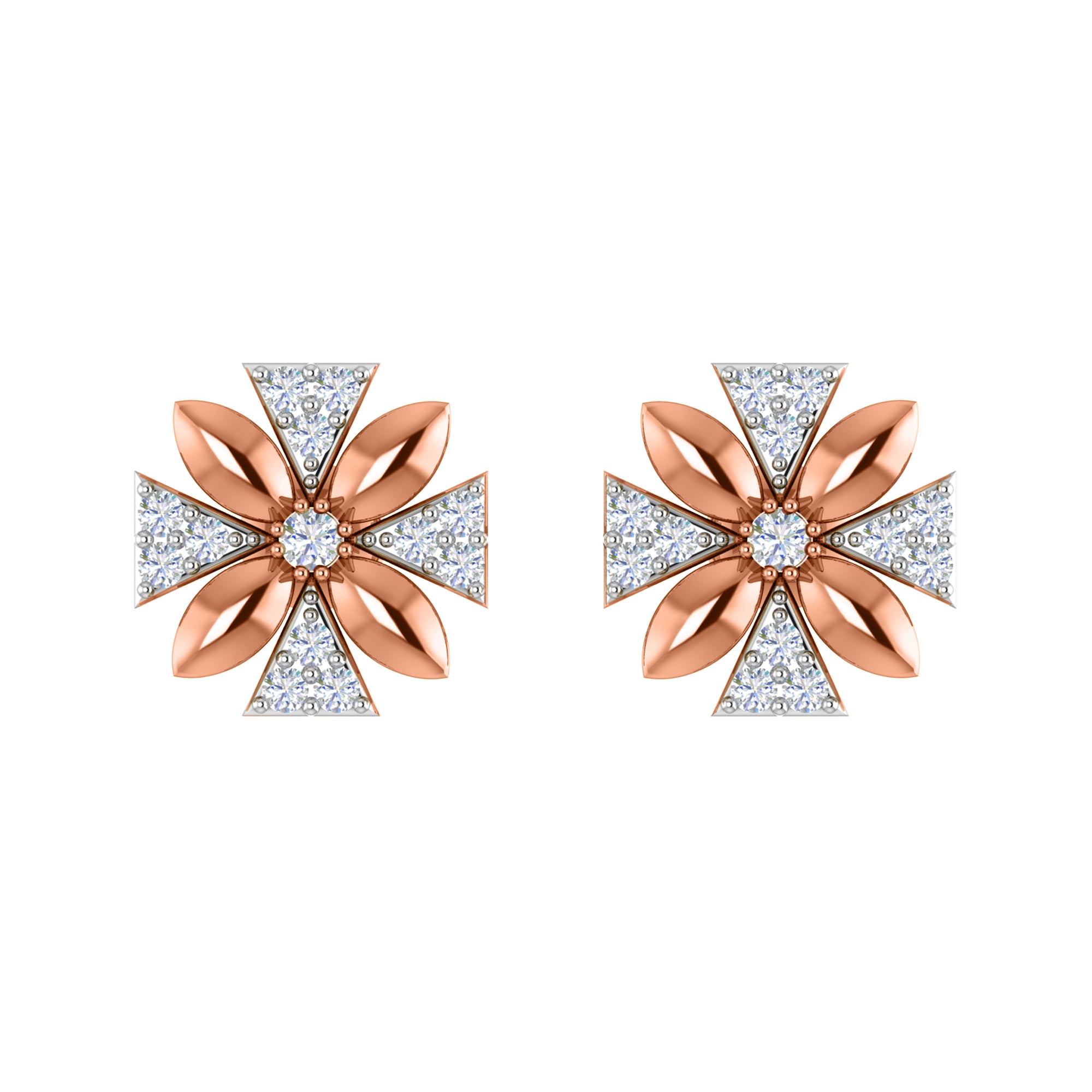 Orecchino da donna con motivo floreale push-back in argento sterling RKC 925, oro rosa 14 carati, peso 3,00 g, altezza 11,50 mm