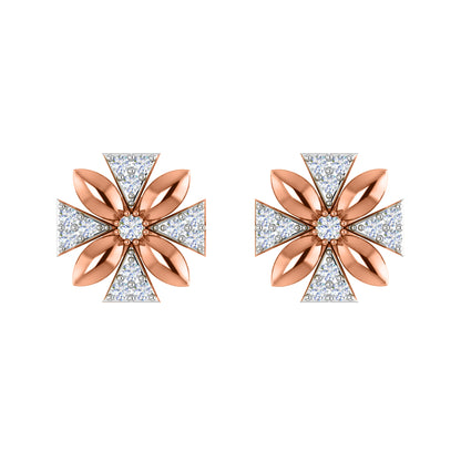 Orecchino da donna con motivo floreale push-back in argento sterling RKC 925, oro rosa 14 carati, peso 3,00 g, altezza 11,50 mm