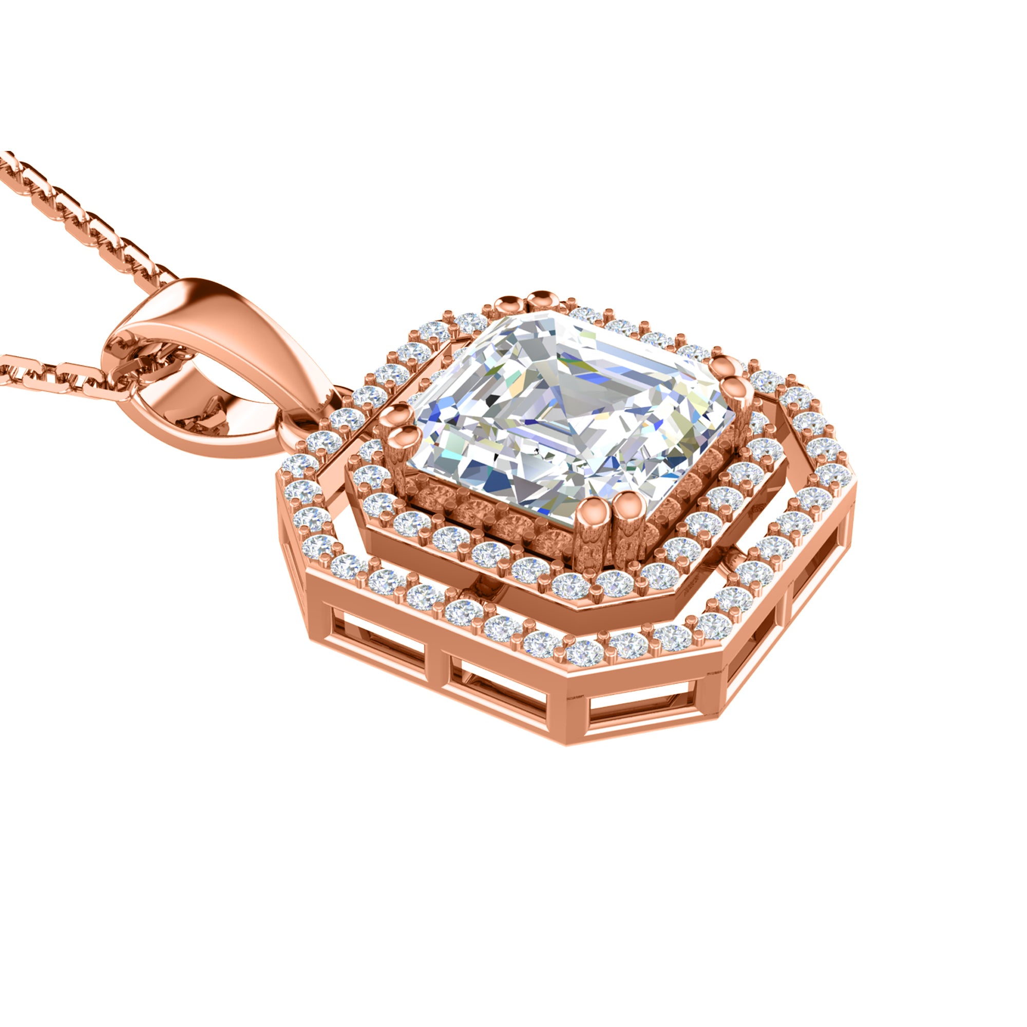 RKC 4,58 Karat Halo-Moissanit-Anhänger mit Kette, 925er Silberschmuck, 14 Karat Gelbgold vergoldet, Gewicht 5,50 g, Höhe 25,50 mm