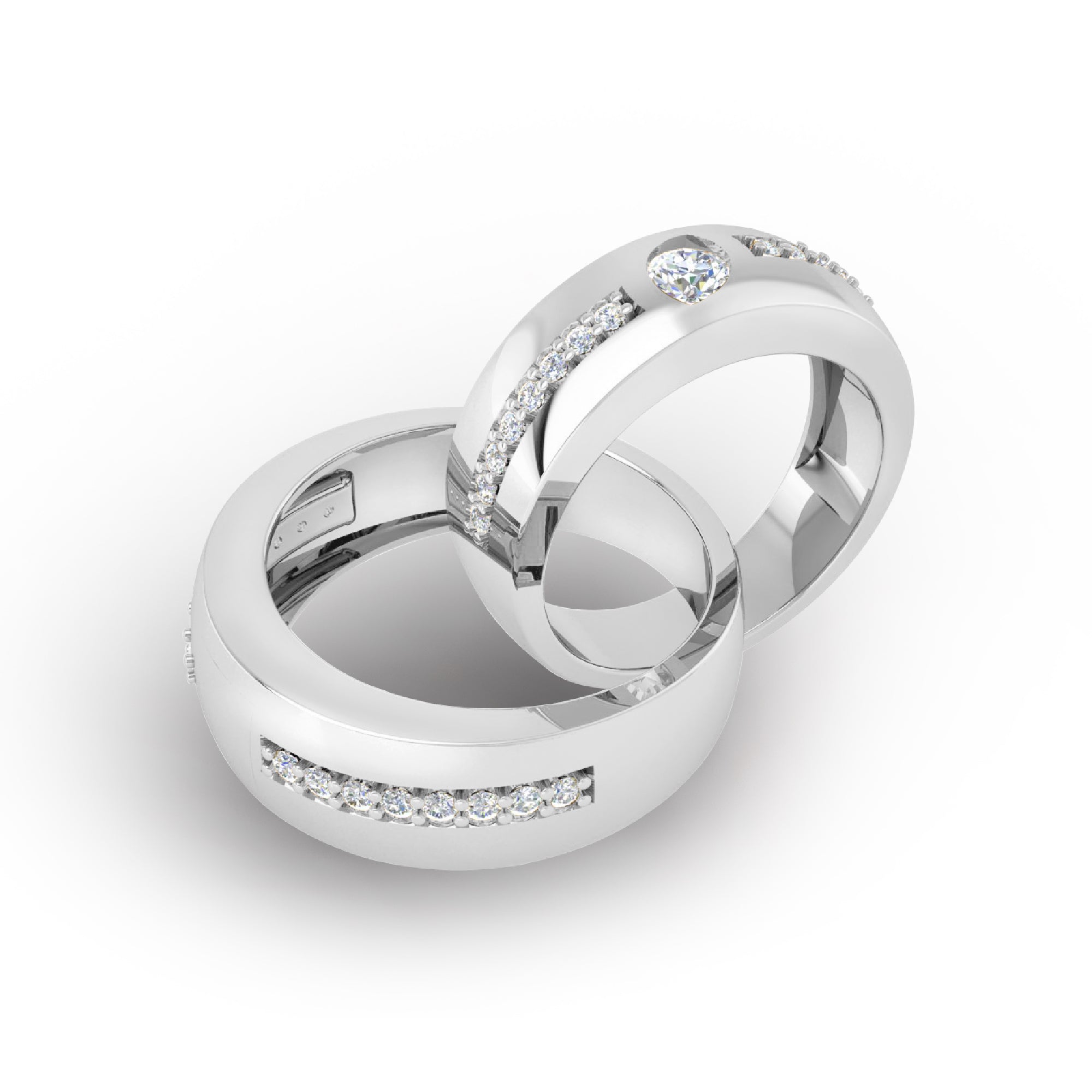 RKC 925 Sterling Silber Moissanit Paar Ringbänder für Sie und Ihn, 14K Weißgold vergoldet, Gewicht 7 g