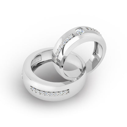RKC 925 Sterling Silber Moissanit Paar Ringbänder für Sie und Ihn, 14K Weißgold vergoldet, Gewicht 7 g