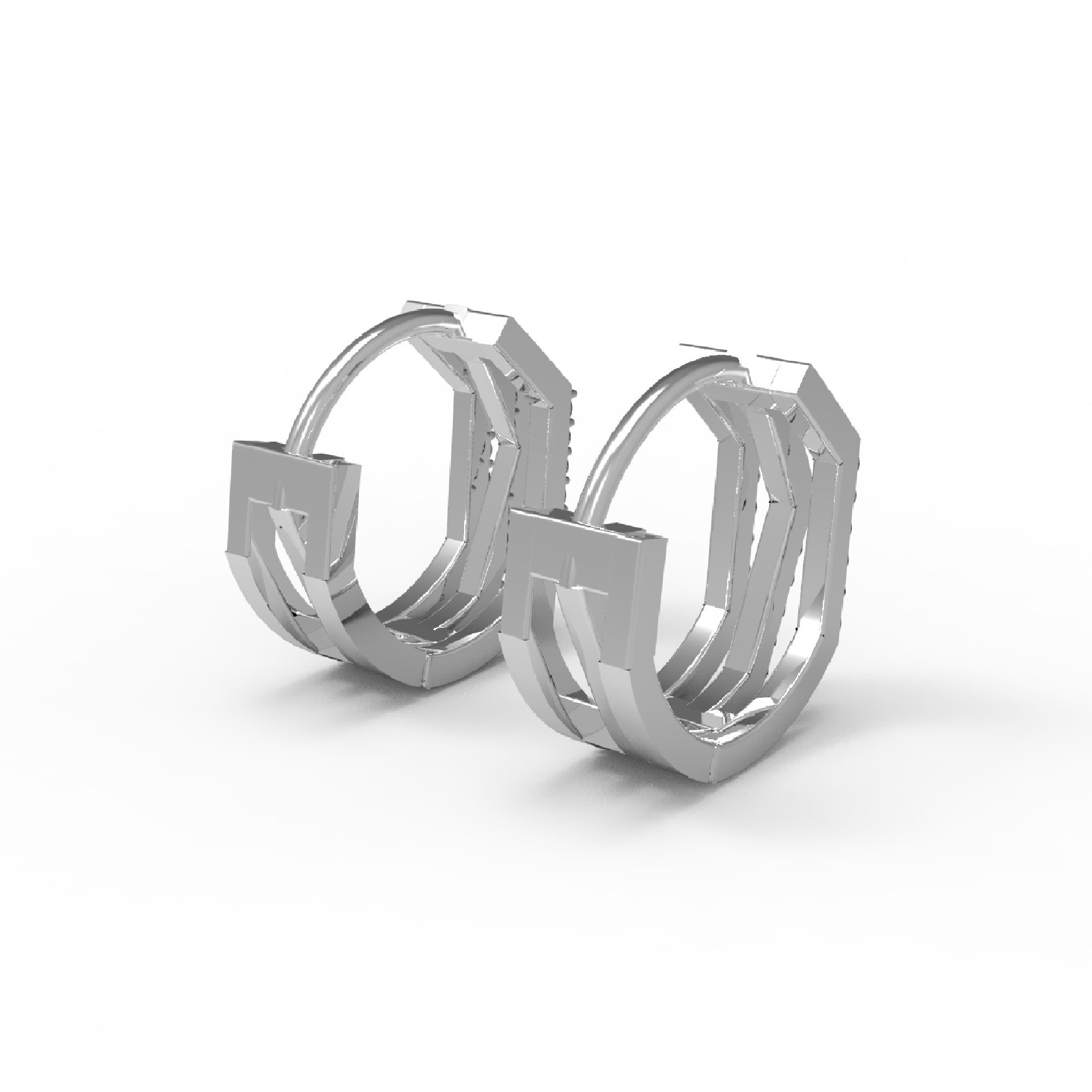 Orecchino da donna a cerchio a tre file in argento sterling RKC 925 su e giù 14k giallo sopra il prodotto Peso 4,60 GM Altezza 15,50 MM