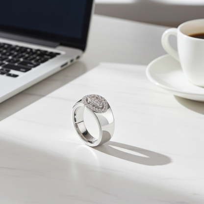 925 Silver Moissanite Geometric Interlocking 'G' Initial Mens Ring