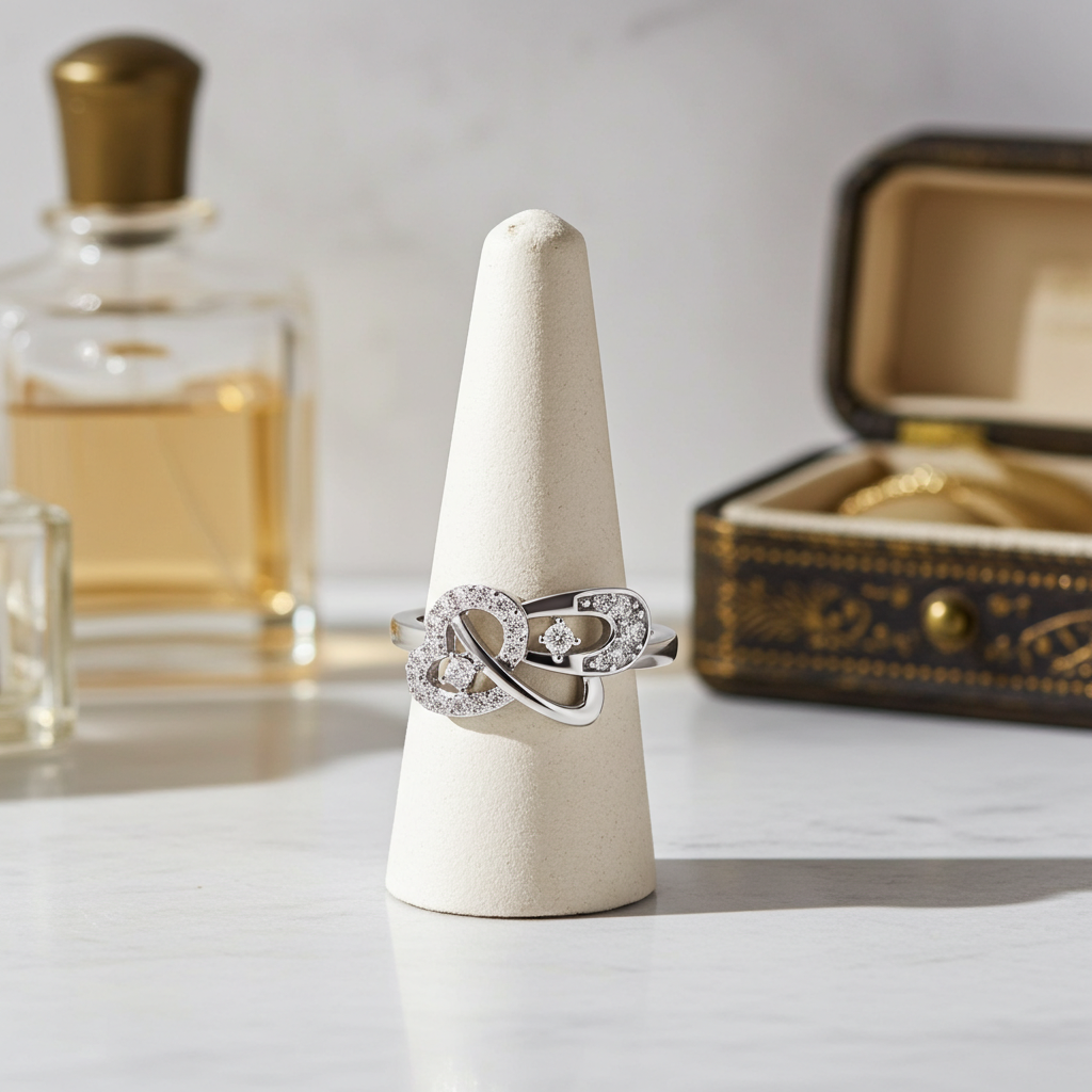 925 Silver Moissanite Heart And Horseshoe Bypass Engagement Ring