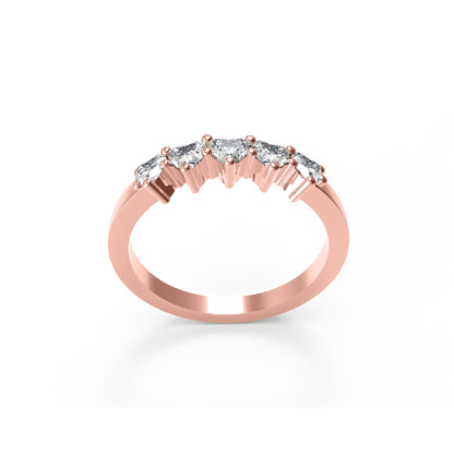 RKC Moissanit-Ehering mit fünf Herzschliff, 14 Karat Gelbgold plattiert, 925er Silber, Damenring, Gewicht 2 g, Breite 2 mm