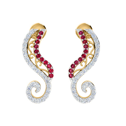 Orecchino da donna con perno in argento sterling RKC 925 bianco 14k su peso 3,00 g, altezza 20,50 mm