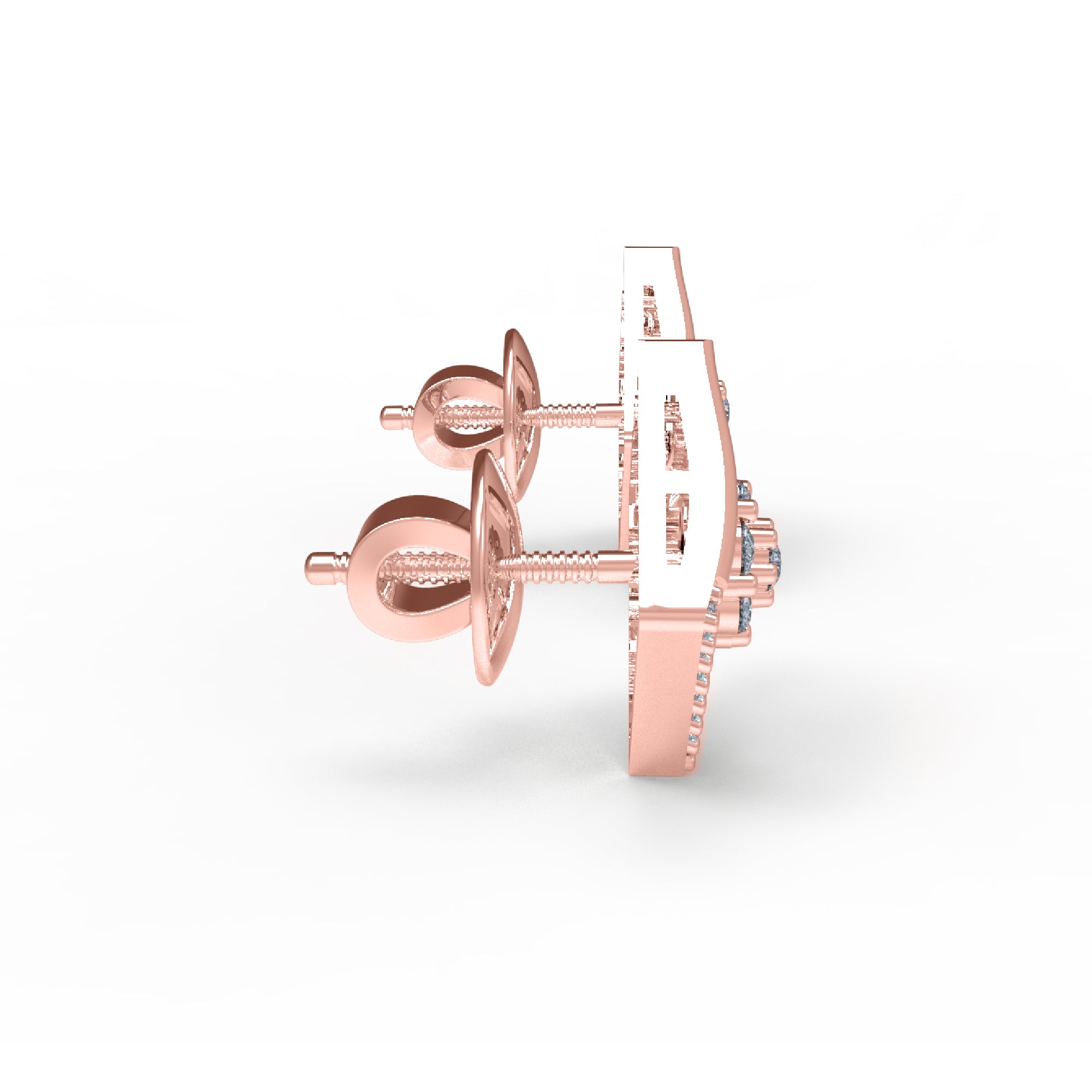 RKC Damen-Ohrring, offener quadratischer Ohrstecker aus 925er-Sterlingsilber, 14 Karat Rose, über 2,00 g, Höhe 11,20 mm