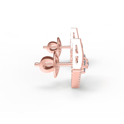 RKC Damen-Ohrring, offener quadratischer Ohrstecker aus 925er-Sterlingsilber, 14 Karat Rose, über 2,00 g, Höhe 11,20 mm