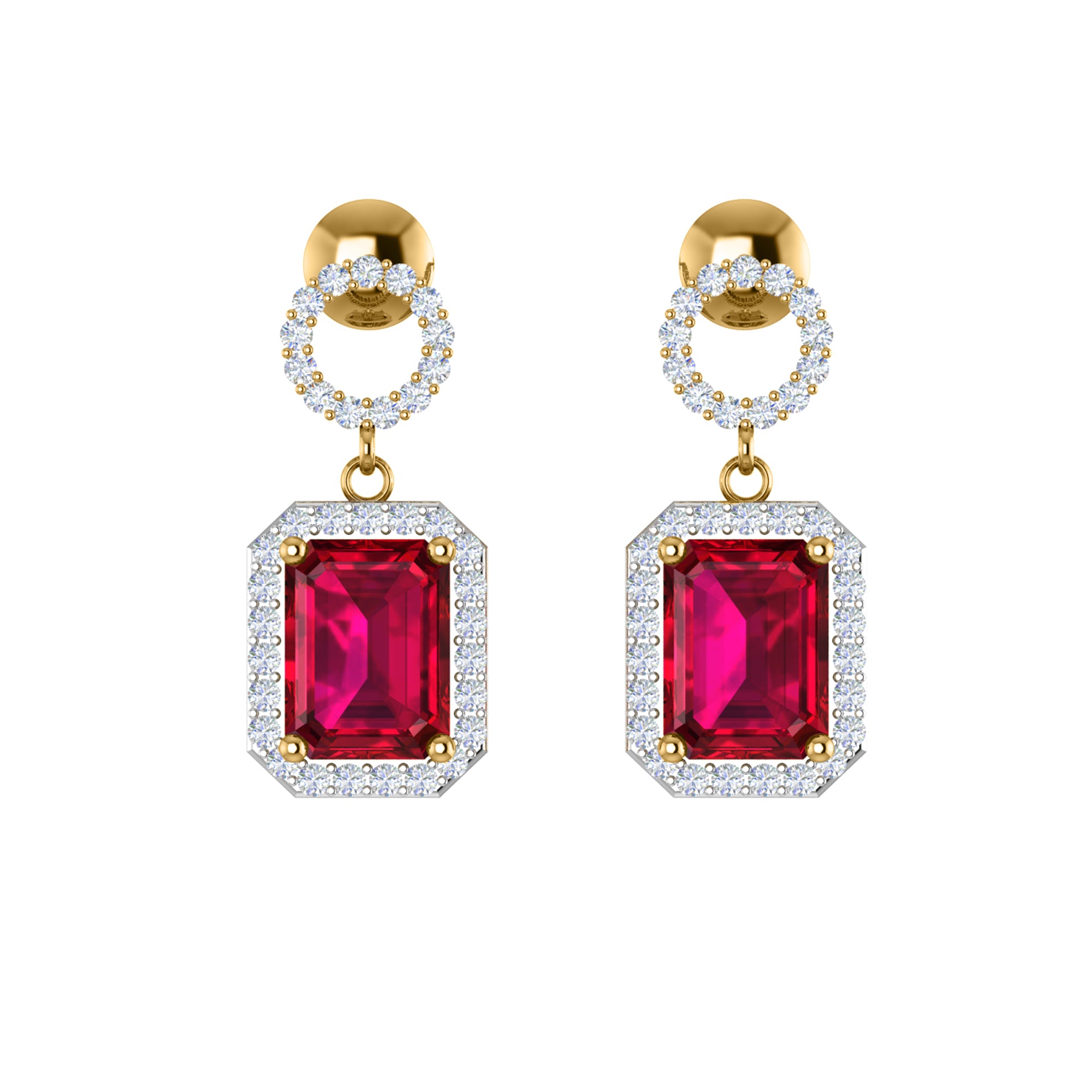 RKC 925 Sterling Silver Drop Ciondola Halo Orecchino da donna in oro giallo 14k su peso 3,20 altezza 19,60 mm