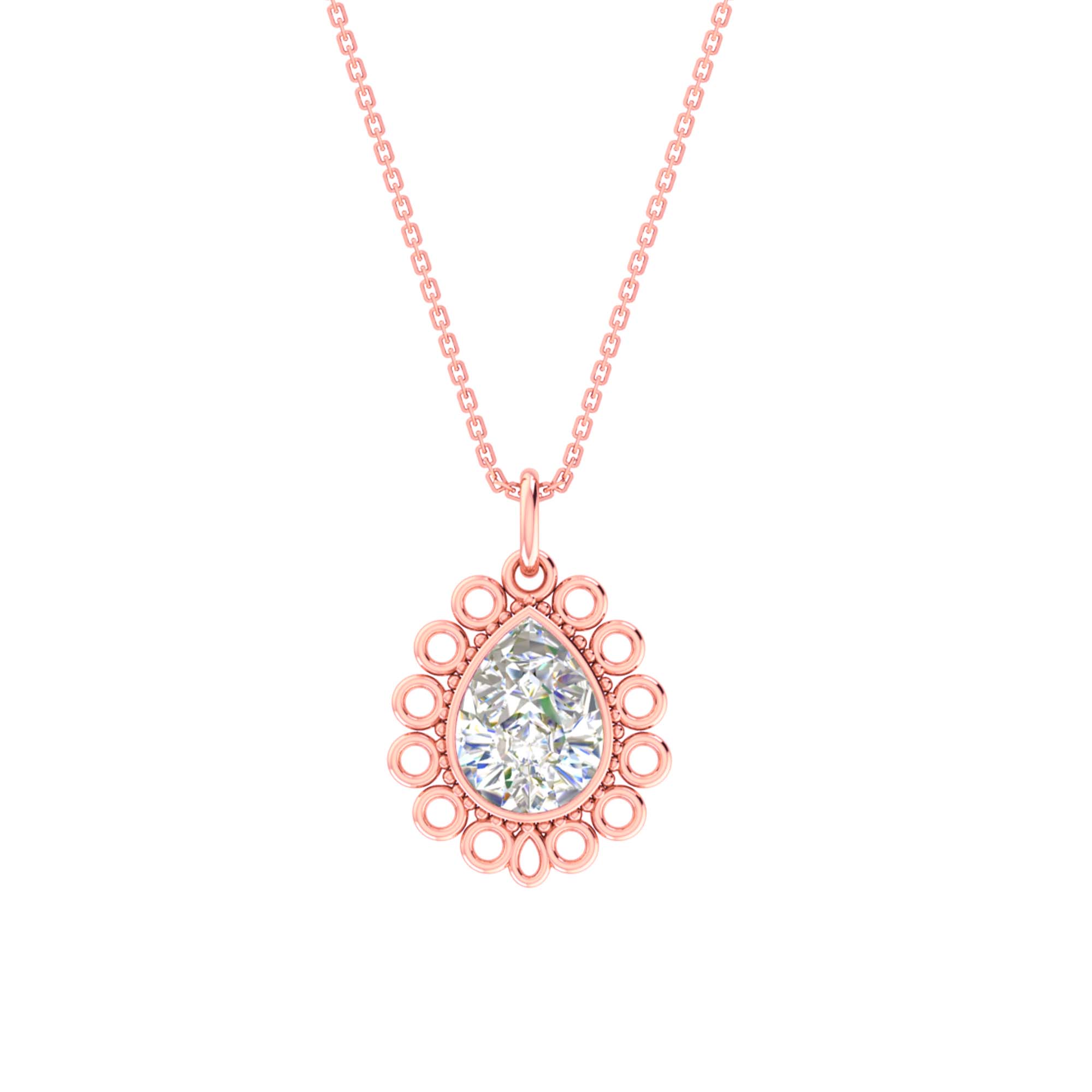 RKC Moissanite/ CZ Golden Pear Shape Pendant with Link Chain 14k Yellow Gold Plated Weight gm