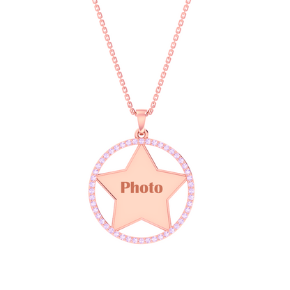 RKC Star Shape Cubic Zirconia Memory Add Own Photo Pendant 14k Yellow Gold Plated Weight-5.50 gm
