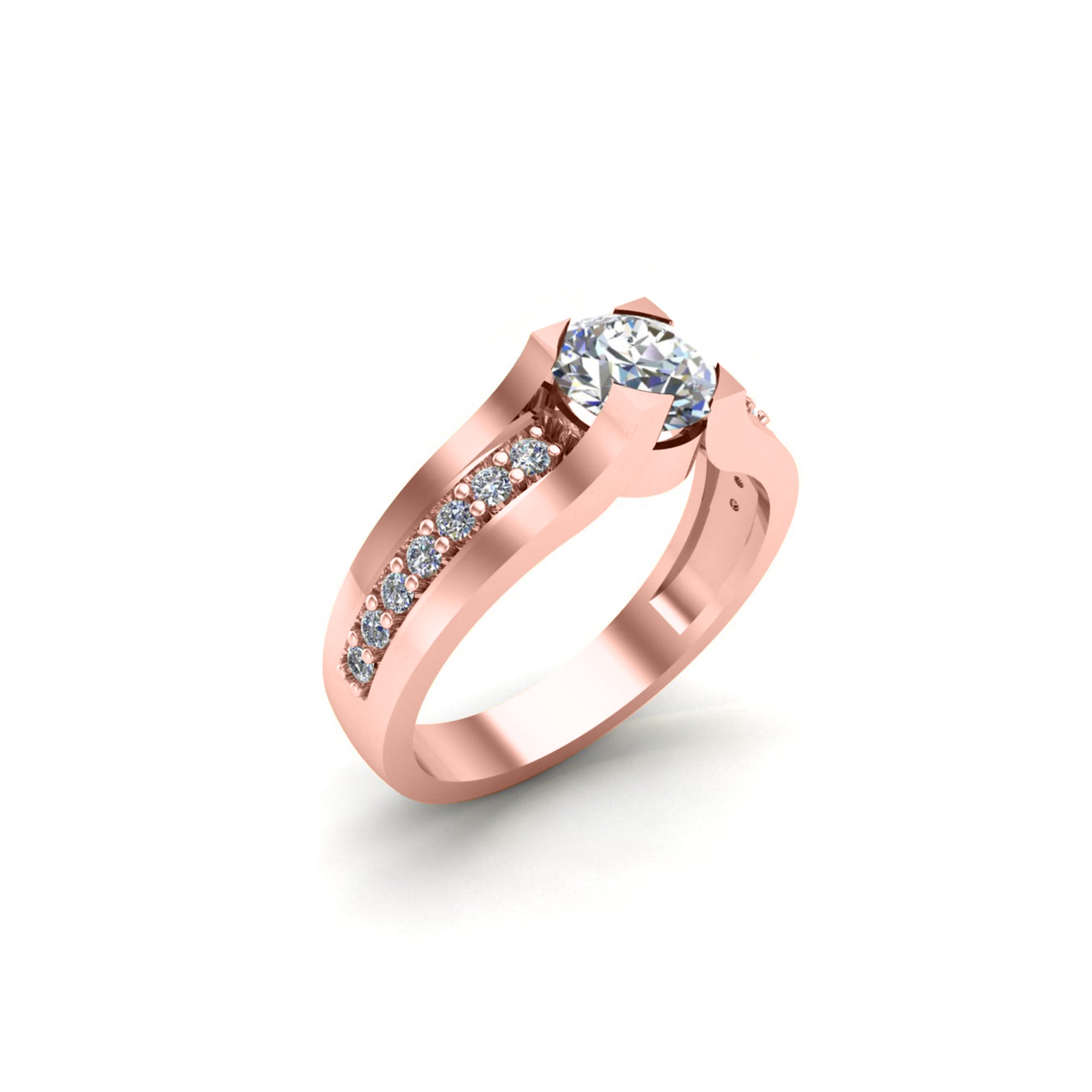 Solitario RKC Moissanite con accenti Micro Set Anello scopo Argento 925 Placcato oro giallo 14 carati Peso 3,2 g Larghezza 3,20 MM