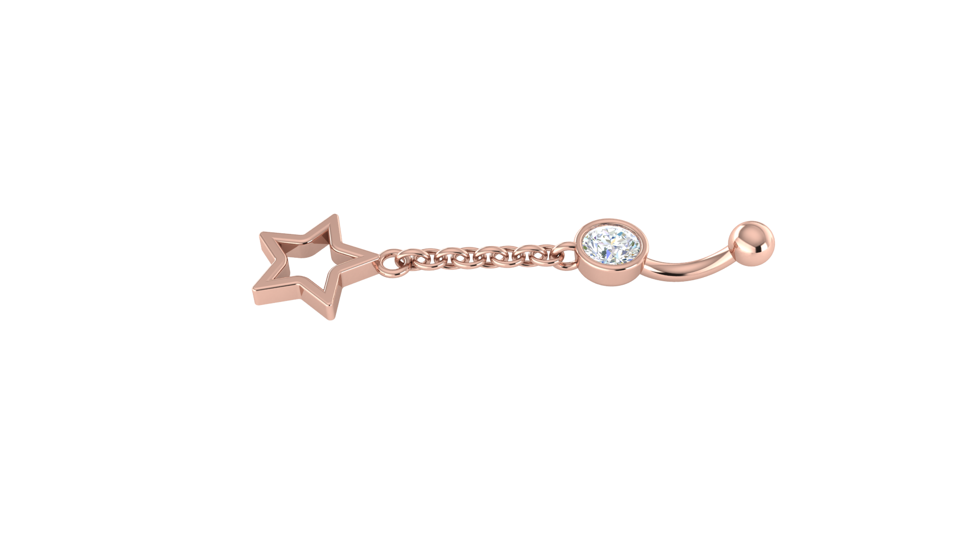 RKC JEWELRY 925 Sterling Silber Drop Star Damen-Bauchnabel, 14 Karat Gelbgold vergoldet, Gewicht 1,20 GM, Höhe 35 mm