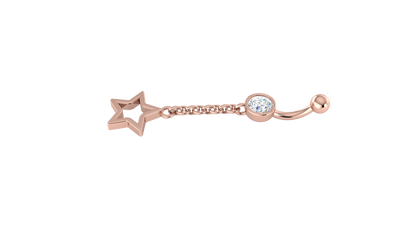 RKC JEWELRY 925 Sterling Silber Drop Star Damen-Bauchnabel, 14 Karat Gelbgold vergoldet, Gewicht 1,20 GM, Höhe 35 mm