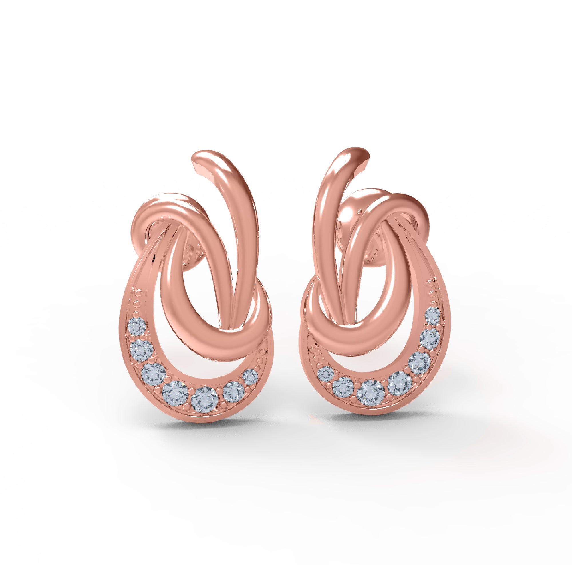 RKC 925 Sterling Silber Glanz-Ohrstecker für Damen, 14 Karat Rose über Produktgewicht 1,70 GM, Höhe 13,00 mm