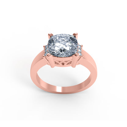 Fede nuziale solitaria in moissanite con taglio a cuscino RKC, argento 925, placcato oro giallo 14 carati, peso 3 g, larghezza 2,10 mm