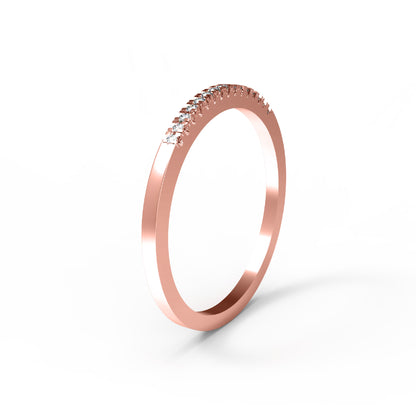 Fede nuziale RKC Moissanite da donna Half Eternity in argento 925 placcato oro rosa 14 carati Peso 1 g Larghezza 1,30 mm