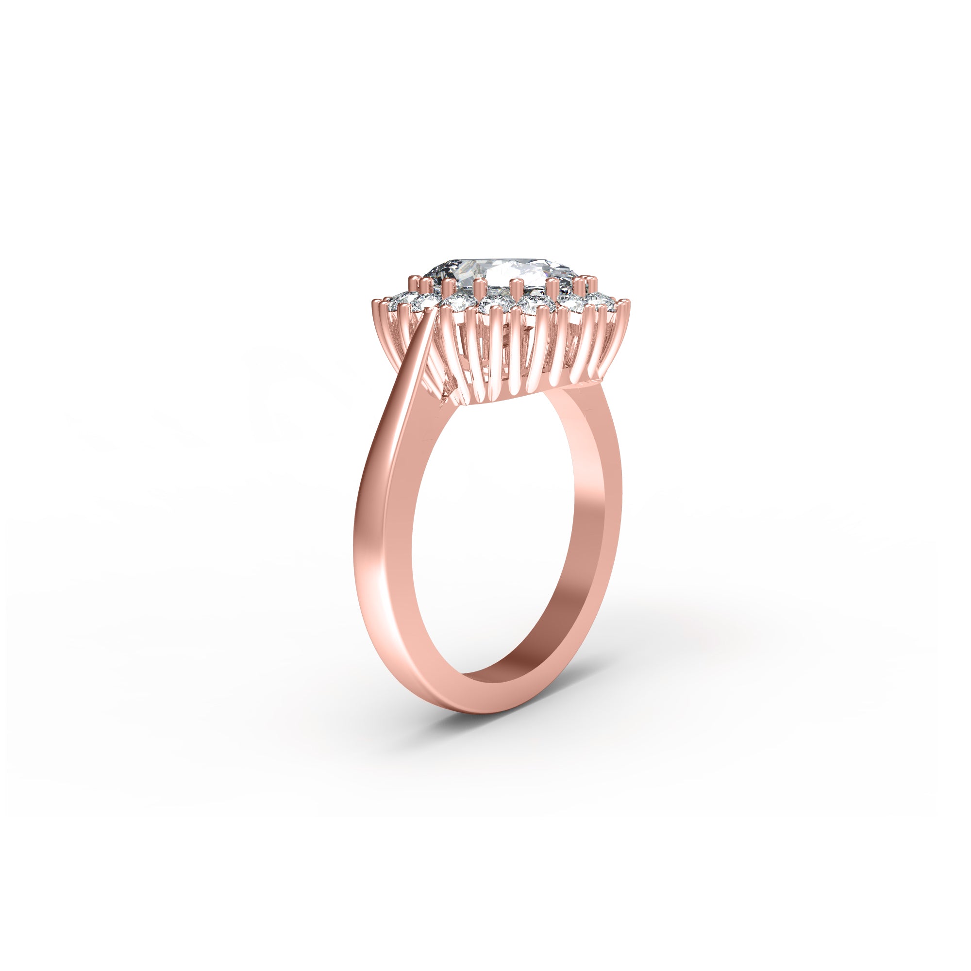 RKC Oval geschnittener Moissanit-Halo-Hochzeitstagsring, 925er Sterlingsilber, 14 Karat Gelbgold vergoldet, Gewicht 4 g, Breite 2,50 mm