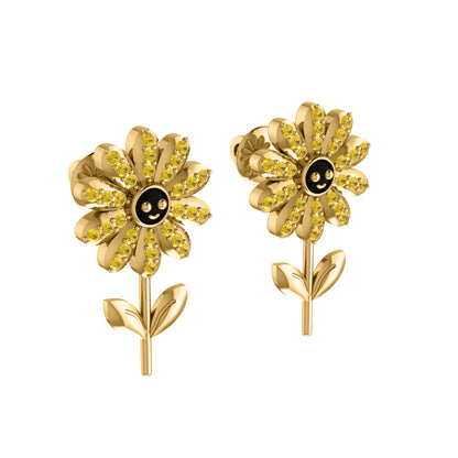 RKC 925 Sterling Silver Girasole Push Back Orecchino da donna in oro bianco 14k su peso 3,00 g, altezza 18,00 mm