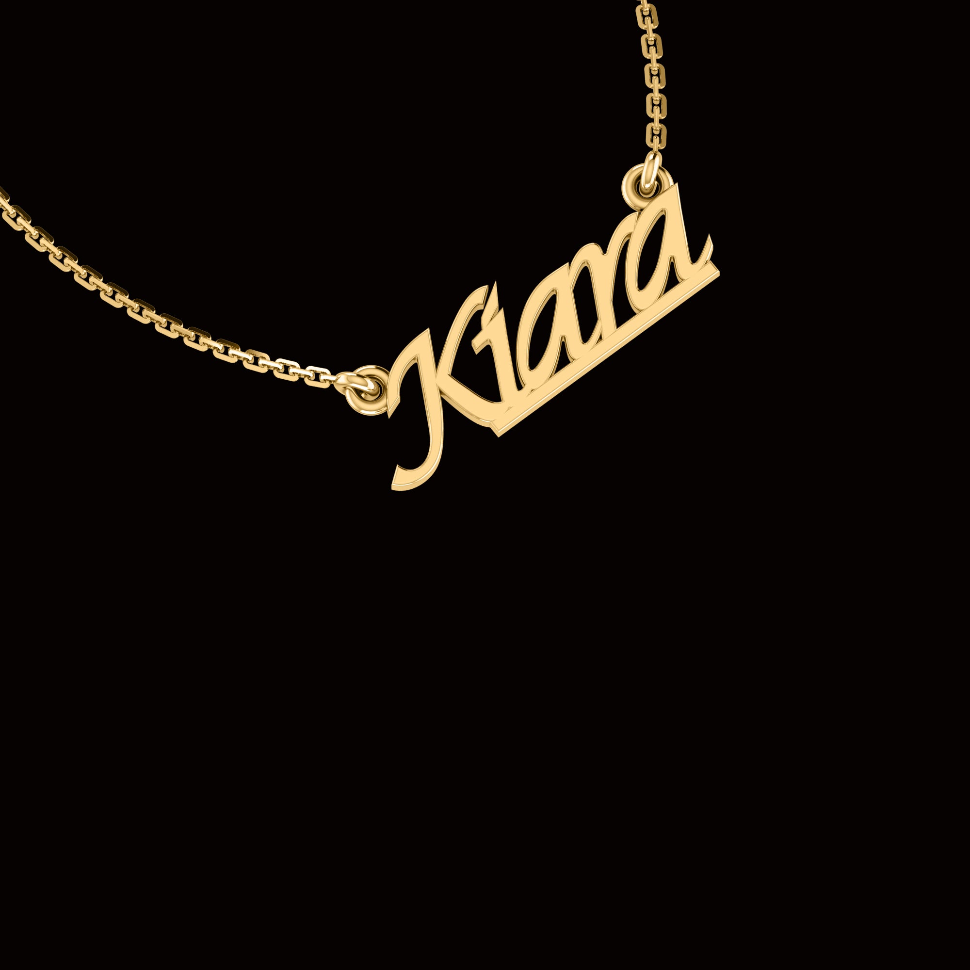 RKC personalisierter Anhänger mit beliebigem Namen, 925er Sterlingsilber, 14 Karat Gelbgold vergoldet, Gewicht 3,50 GM, Höhe 9,40 mm