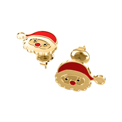 RKC Damen-Ohrstecker aus 925er-Sterlingsilber mit Weihnachtsmann-Emaille-Motiv, 14-Karat-Rosé-Gewicht, 4,50 g, Höhe 16,00 mm