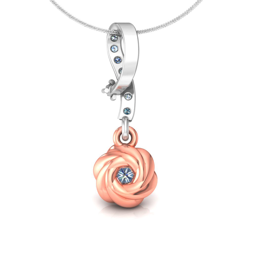 RKC 925 Sterling Silber Blumentropfen 0,35 Karat Moissanit-Anhänger, 14 Karat zweifarbig vergoldet, Gewicht 2,8 g, Höhe 18 mm
