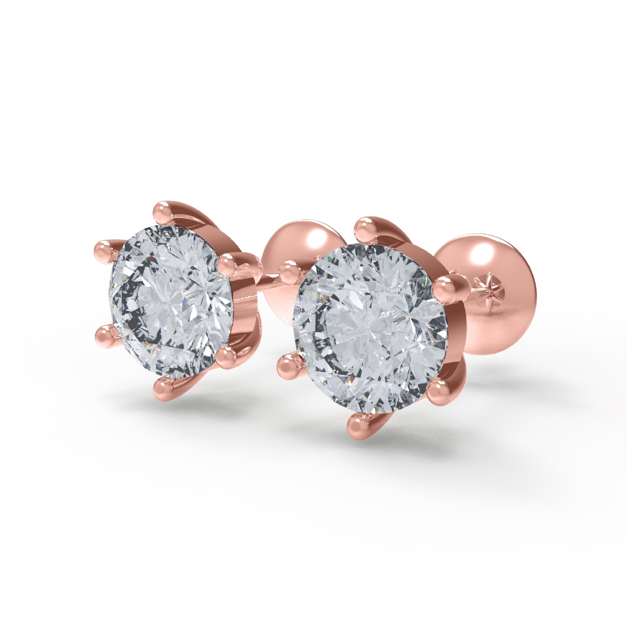 RKC Damen-Solitär-Ohrstecker aus 925er-Sterlingsilber, sechs Zinken, 14 Karat Rose über Produktgewicht: 1,20 GM, Steinhöhe: 3,80 mm
