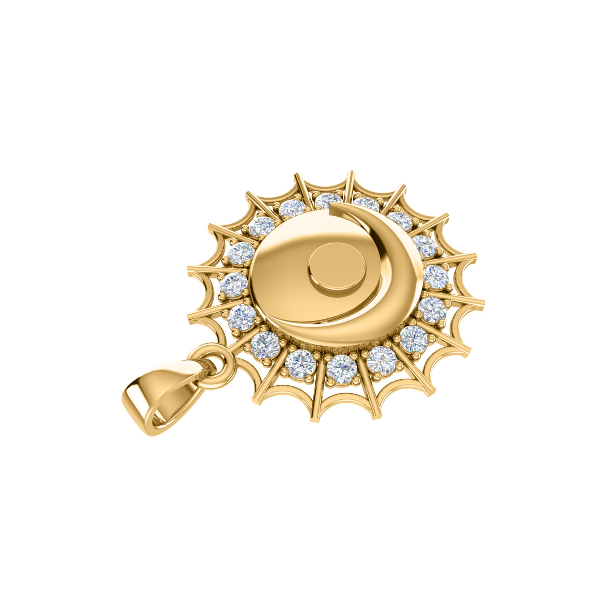 Ciondolo luna Moissanite RKC da 0,48 ct, gioielli in argento 925, placcato oro giallo 14 carati, 4,80 g, altezza 27 mm