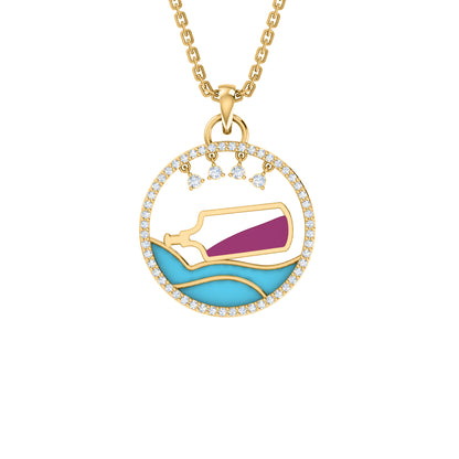 RKC 0.35 ct Enamel Moissanite Pendant 925 Silver Jewelry 14K Rose Gold Plated Wt 4.20gm Height 23.20mm