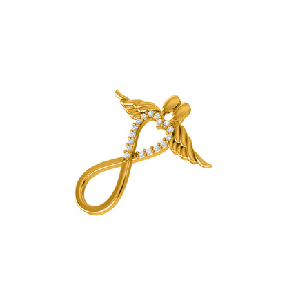 Ciondolo in moissanite con ala infinita da 0,15 ct RKC, gioielli in argento 925, placcato in oro giallo 14 carati, peso 4,20 g, altezza 24,80 mm