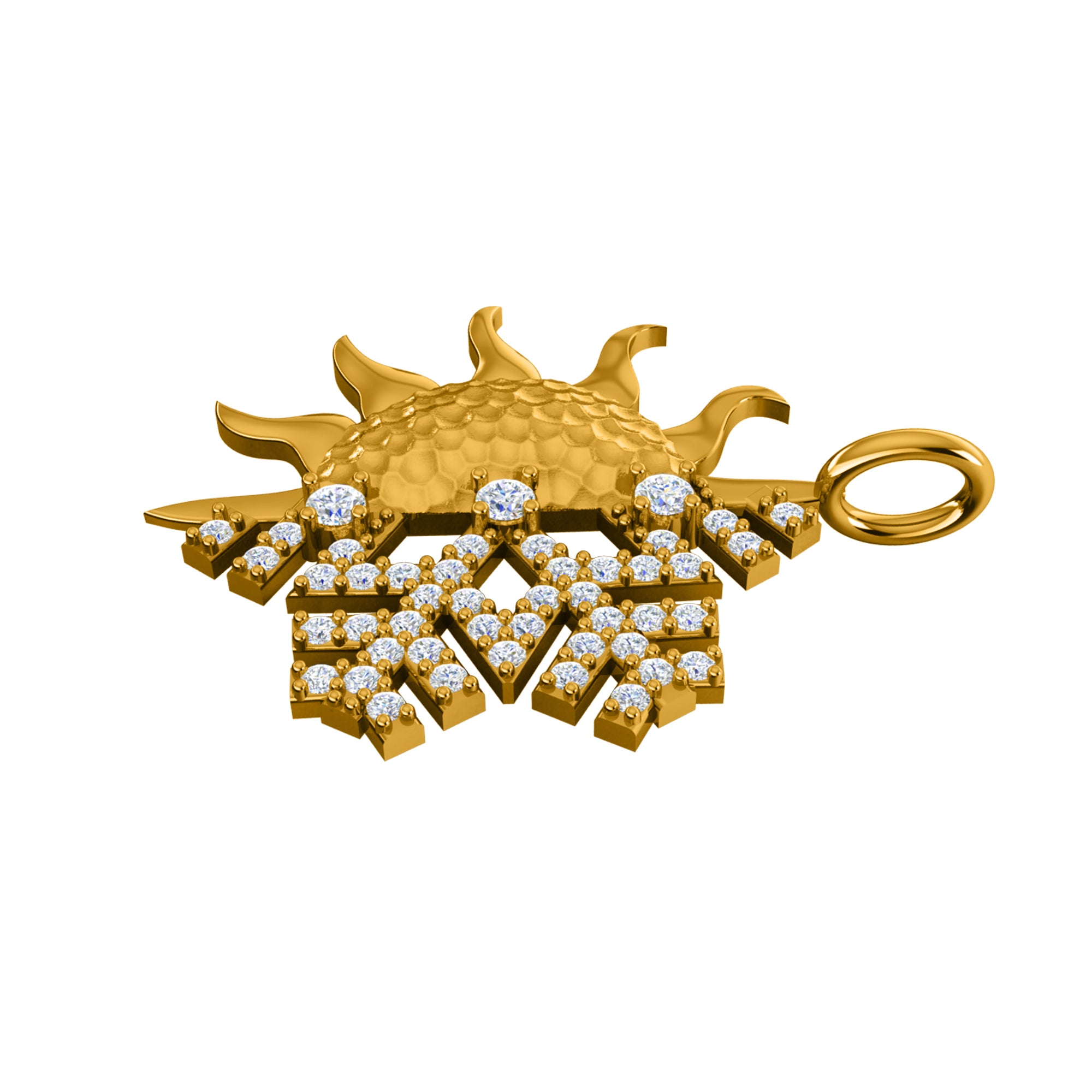 RKC Ciondolo con sole e fiocco di neve in moissanite da 0,47 ct, gioielli in argento 925, placcato in oro giallo 14 carati, peso 4,50 g, altezza 29 mm