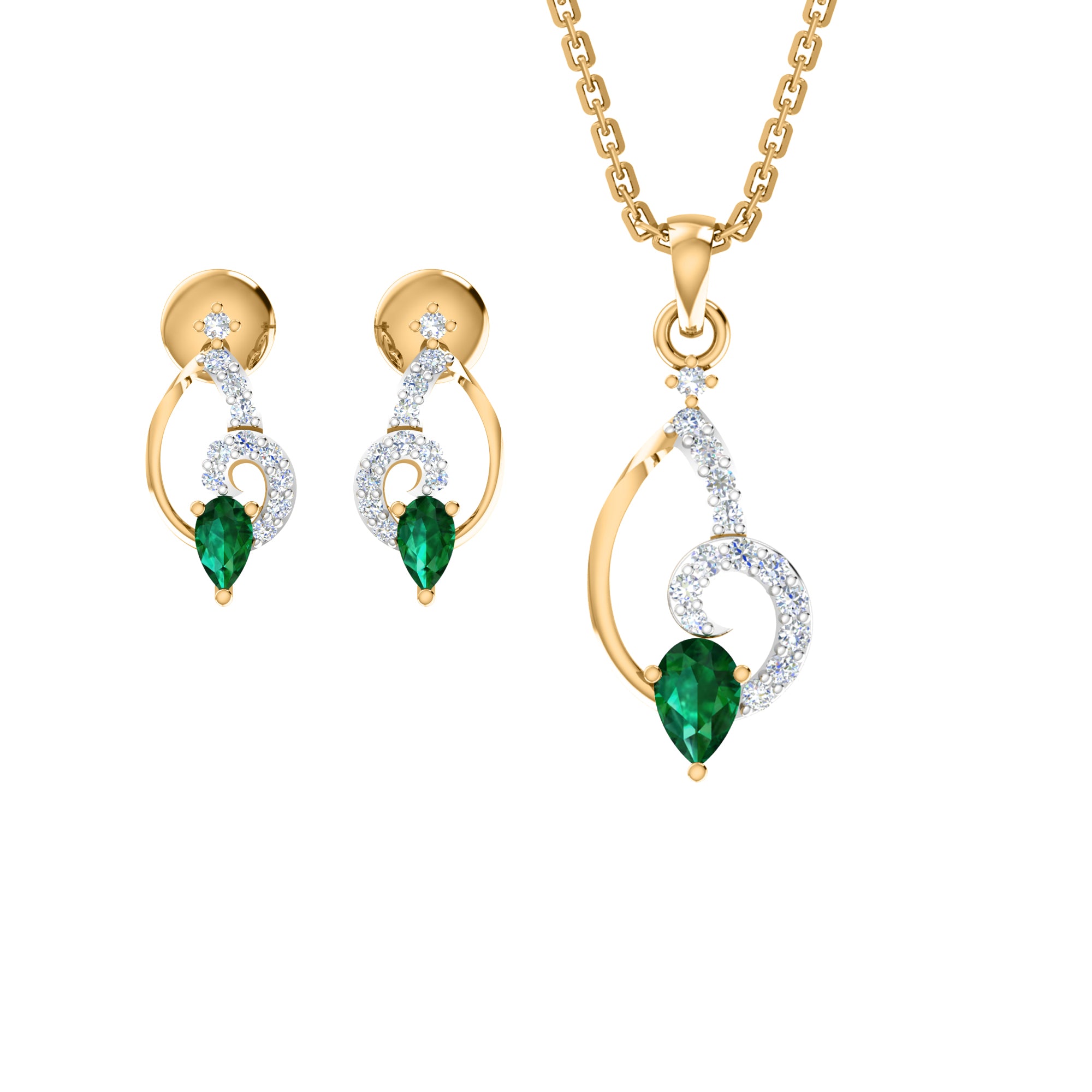 RKC 925 Silber Golden Gesamtgewicht 0,42 ct Moissanit Anhänger Gewicht 3,20 gm und Gewicht Ohrring 2,10 gm Set mit 14K Roségold plattiert
