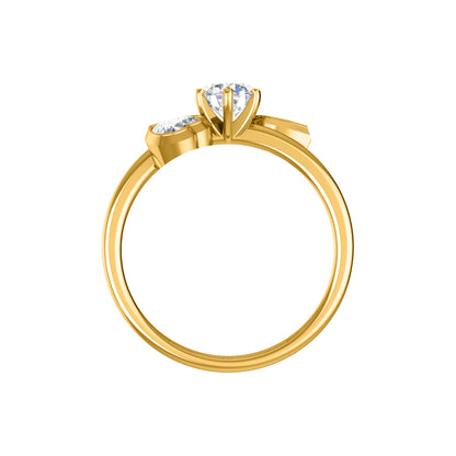 Anello di fidanzamento rotondo con tre pietre RKC in argento 925 placcato in oro giallo 14 carati per donna Peso 2,20 g