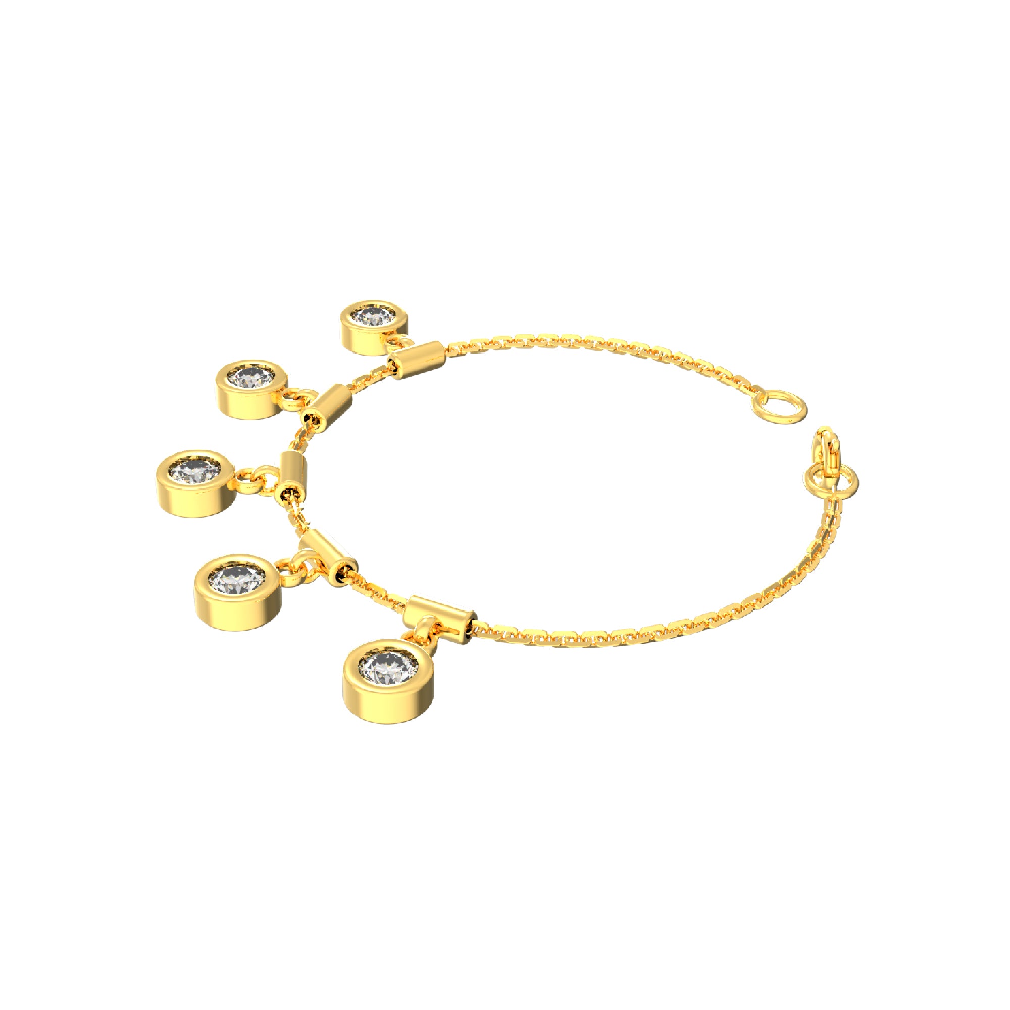 RKC 925 Sterling Silber 1,25 Karat Moissanit runder Charm-Damen-Armband, 14 Karat Gelbgold vergoldet, Gewicht 3,75 g