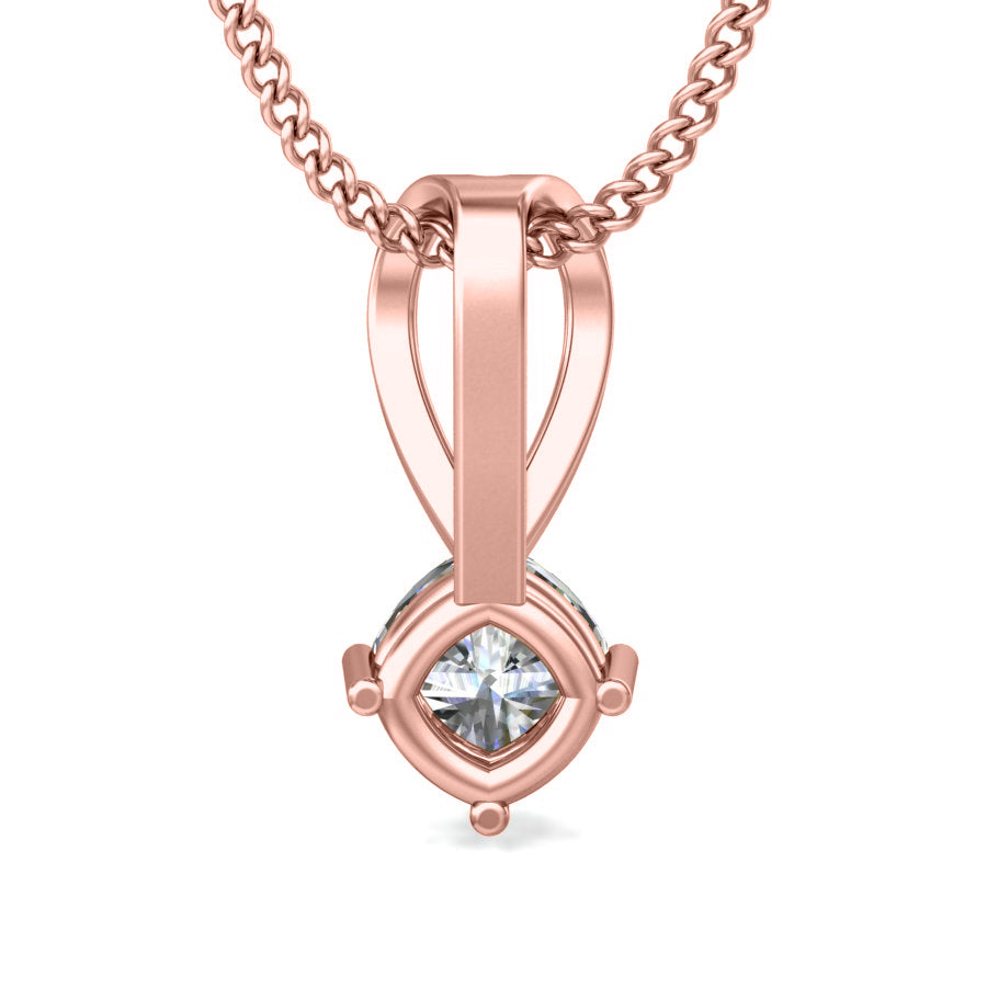 Ciondolo da donna solitario in moissanite da 0,48 ct in argento sterling 925 RKC, finitura in oro rosa 14 carati, peso 2,8 g, altezza 13 mm