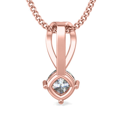 Ciondolo da donna solitario in moissanite da 0,48 ct in argento sterling 925 RKC, finitura in oro rosa 14 carati, peso 2,8 g, altezza 13 mm
