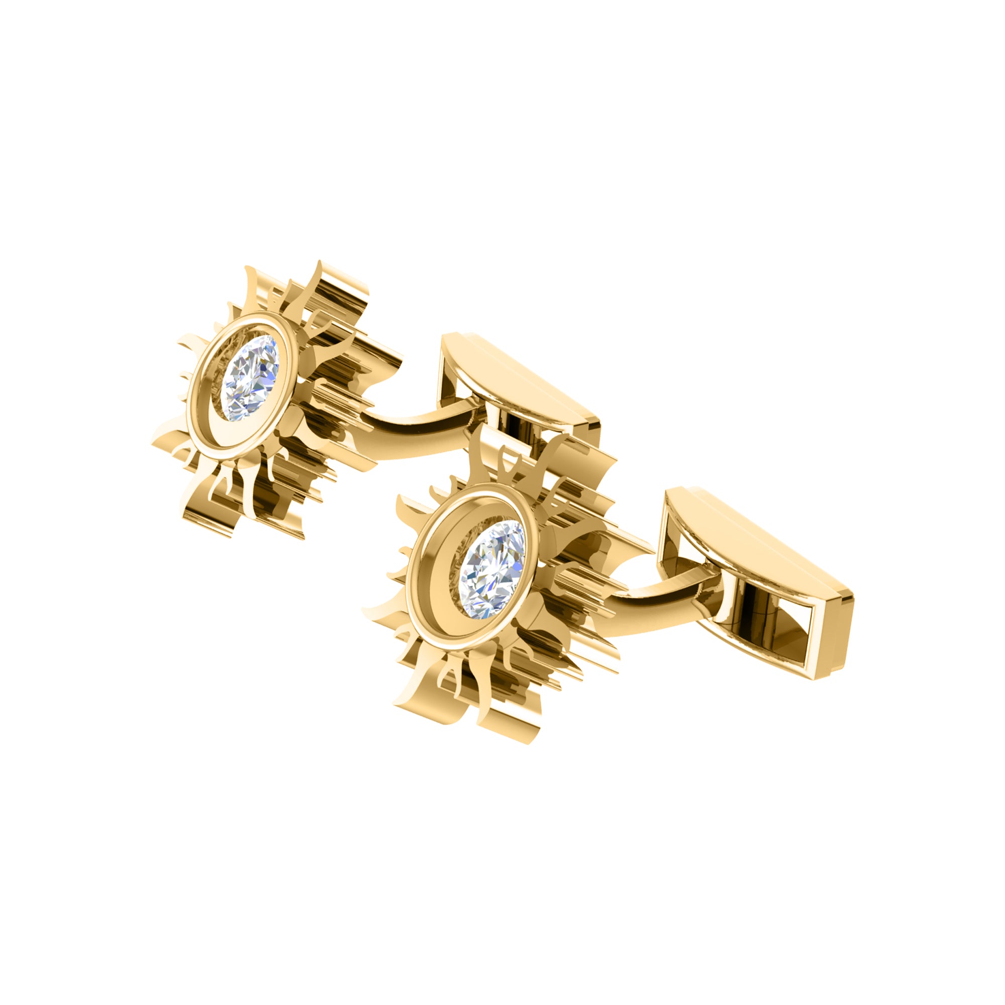RKC-Moissanit-Manschettenknöpfe und Brosche aus 925er-Sterlingsilber, 14 Karat Gelbgold vergoldet, Produktgewicht 4,60 g