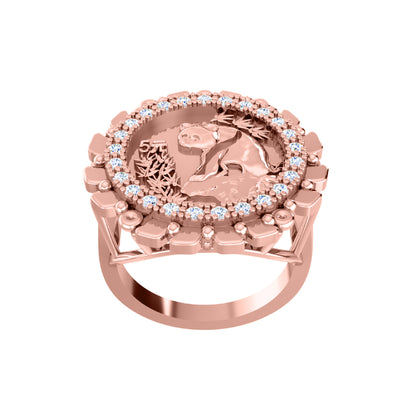 RKC Moissanit-Rundschliff-Panda-Münzring für Damen, 925er Silber, 14 Karat Gelbgold vergoldet, Gewicht 5 g, Breite 2,30 mm