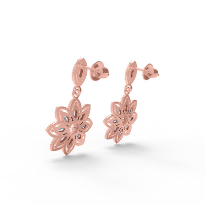 Orecchino da donna a goccia marquise in argento sterling RKC 925 con rosa 14k su peso 6,50 GM, altezza 32,50 mm