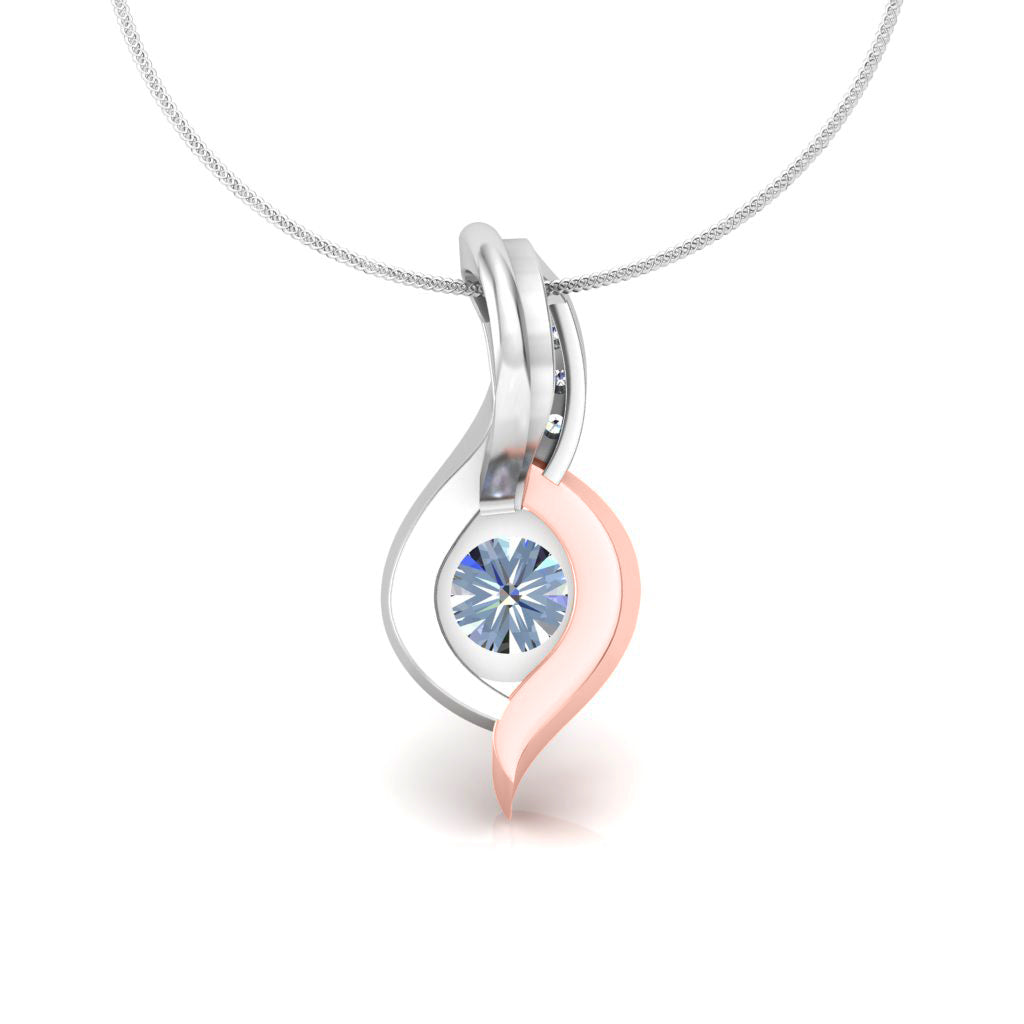 RKC 925 Sterling Silber runder Moissanit-Anhänger mit 0,92 CT, 14 Karat Roségold vergoldet, Gewicht 3,00 g, Höhe 15 mm