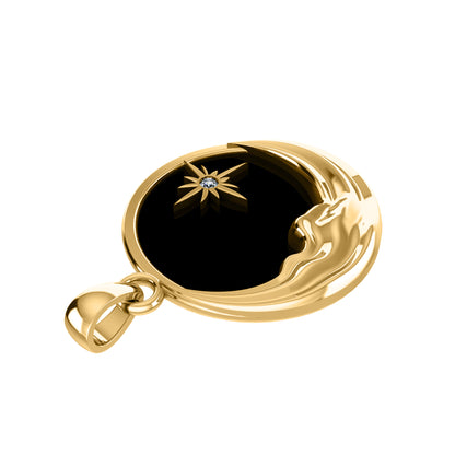 RKC 0,015 Karat Halbmond-Emaille-Moissanit-Anhänger, 925er Silberschmuck, 14 Karat Weißgold vergoldet, Gewicht 5,50 g, Höhe 26,50 mm