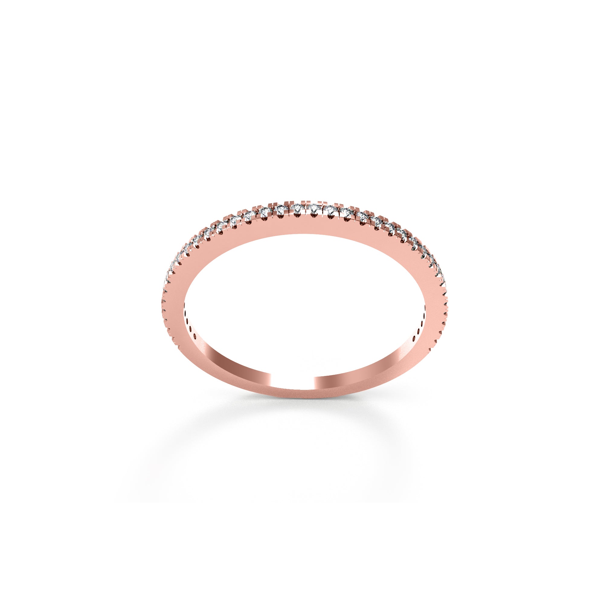 RKC Runder Moissanit-Ring aus 925er-Sterlingsilber, halbe Ewigkeit, stapelbarer Bandring für Damen, 925er-Silber, 14 Karat Roségold vergoldet, Gewicht 1,10 g, Breite 1,30 mm