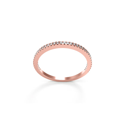 RKC Runder Moissanit-Ring aus 925er-Sterlingsilber, halbe Ewigkeit, stapelbarer Bandring für Damen, 925er-Silber, 14 Karat Roségold vergoldet, Gewicht 1,10 g, Breite 1,30 mm