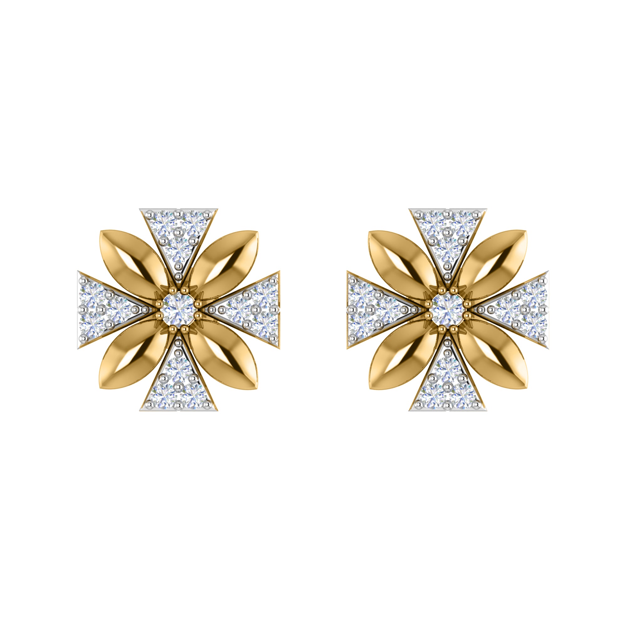Orecchino da donna con motivo floreale push-back in argento sterling RKC 925, oro rosa 14 carati, peso 3,00 g, altezza 11,50 mm