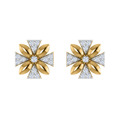 Orecchino da donna con motivo floreale push-back in argento sterling RKC 925, oro rosa 14 carati, peso 3,00 g, altezza 11,50 mm