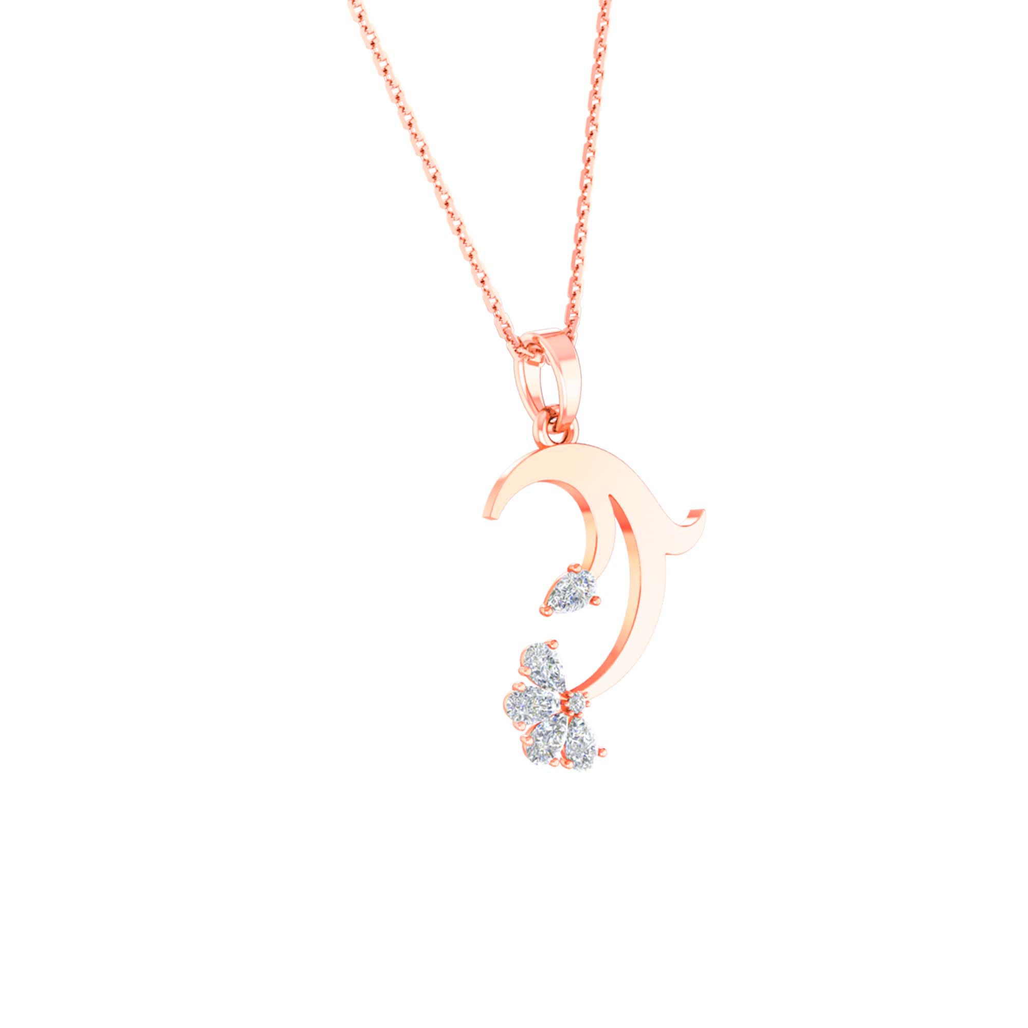 RKC Rose Gold Elegant Moissanite Flower Pendant With Chain