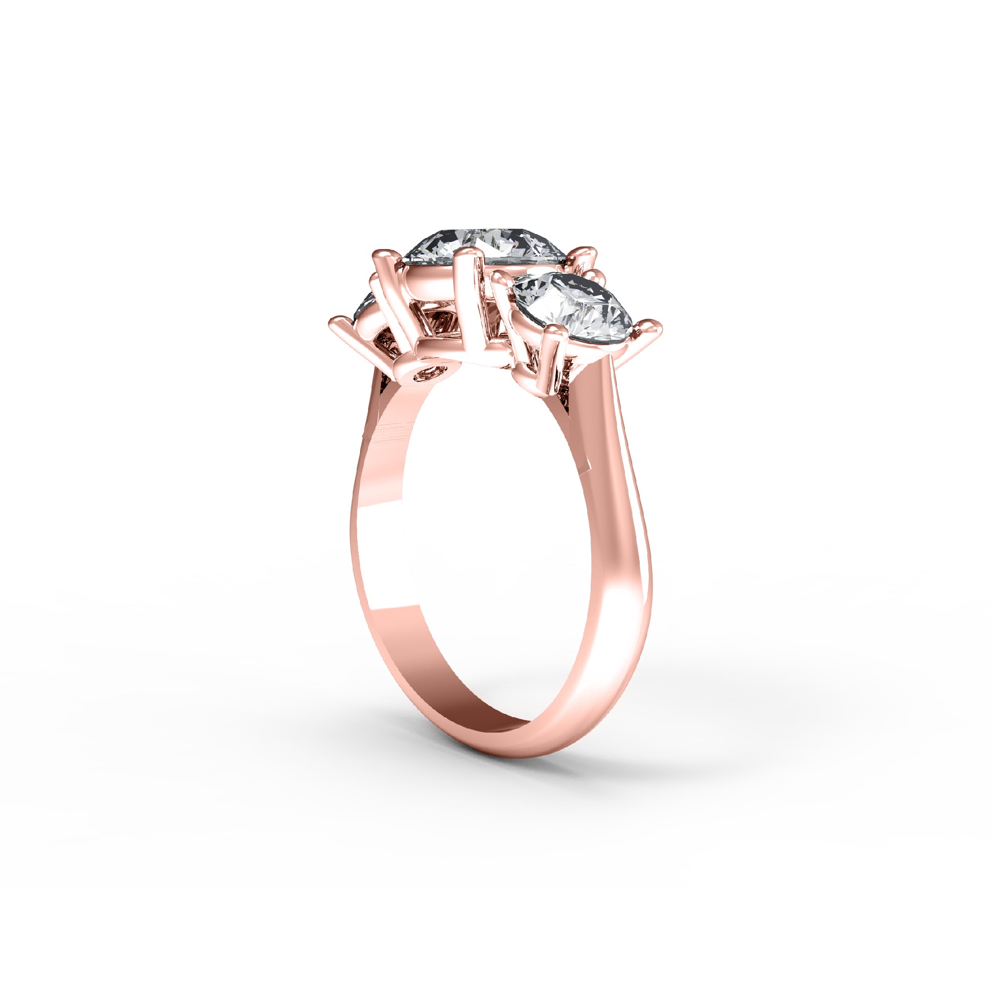 Fede nuziale rotonda con tre pietre Moissanite RKC, argento 925, placcato oro rosa 14 carati, peso 2,70 g, larghezza 2,60 mm