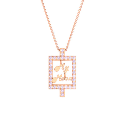 RKC 14k Yellow Gold Plated My MOM Frame Moissanite Pendant With Link Chain For Women's