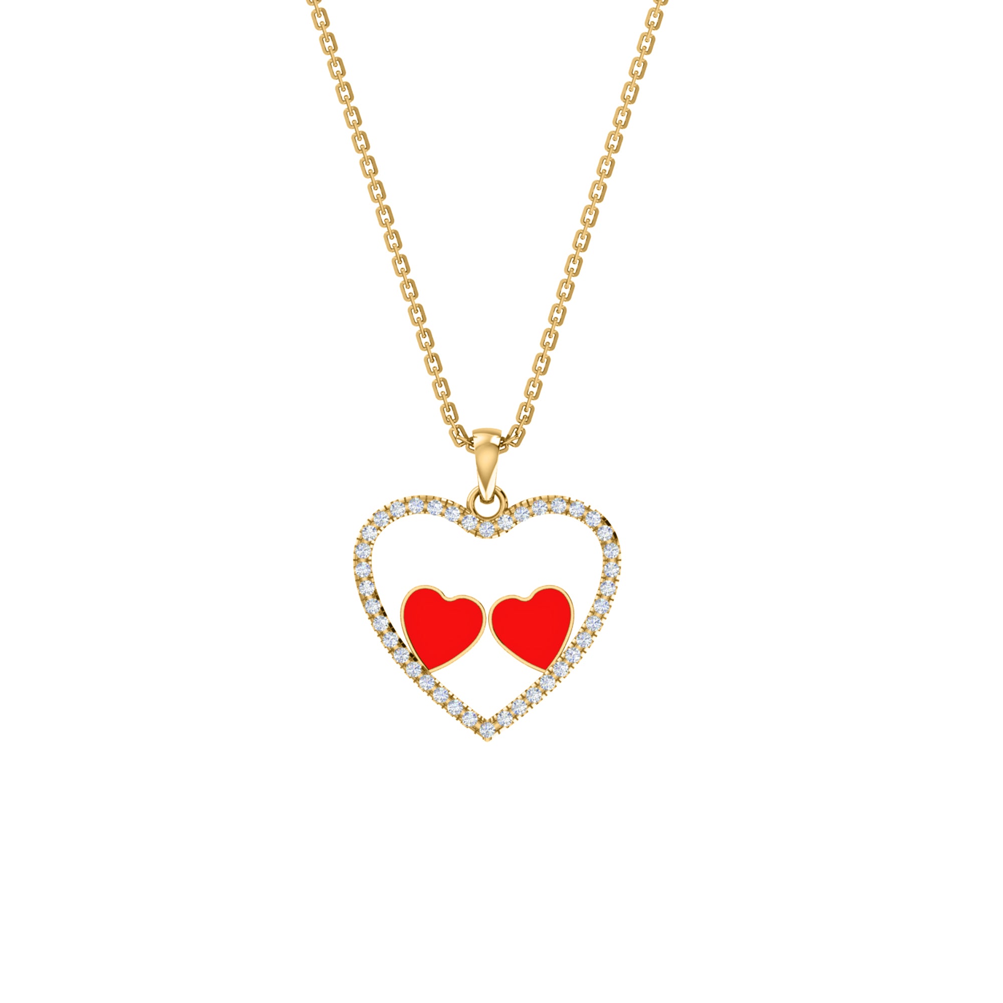 Ciondolo smaltato a cuore in moissanite da 0,36 ct RKC, argento 925, placcato oro rosa 14 carati, peso 3,80 GM, altezza 18,60 mm